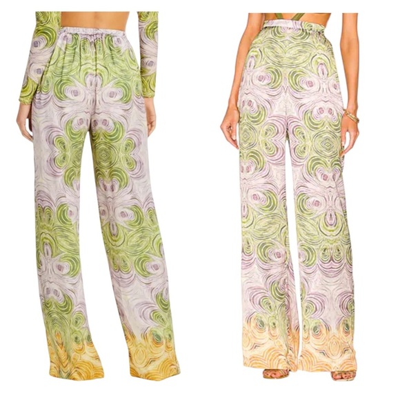 Andrea Iyamah Akacia Woodgrain Satin Wide Leg Pants XS NWT - Picture 1 of 6